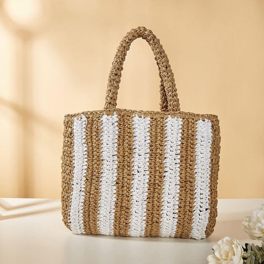 Striped Straw Tote Bag