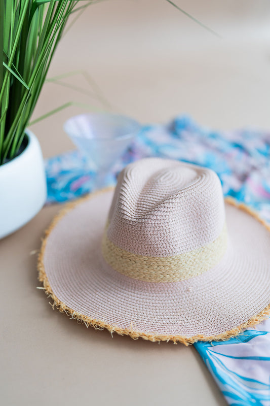 Seashell Pink Straw Fedora Hat
