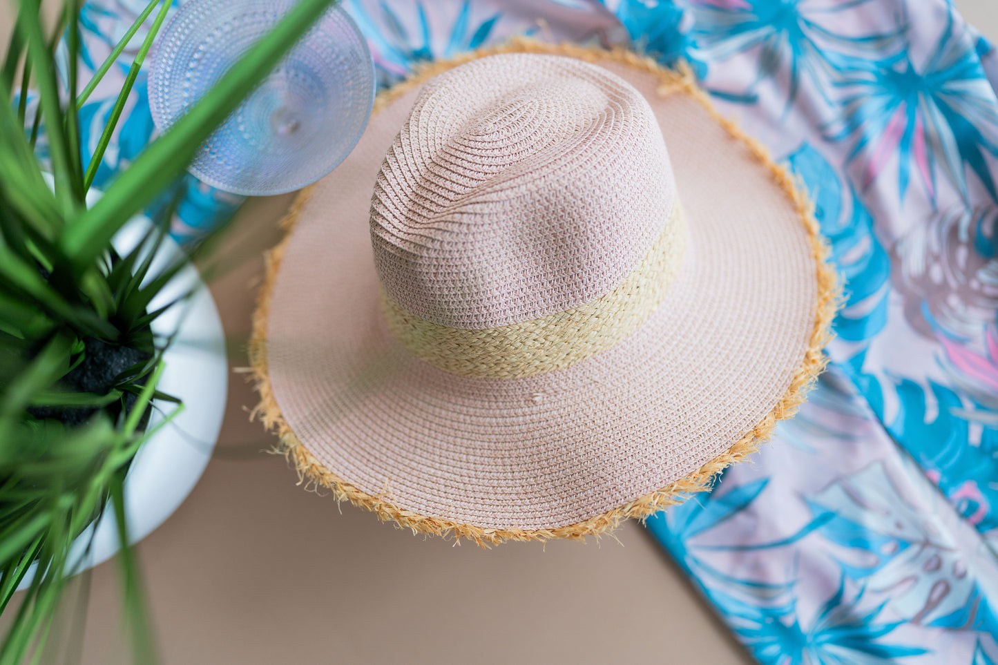 Seashell Pink Straw Fedora Hat