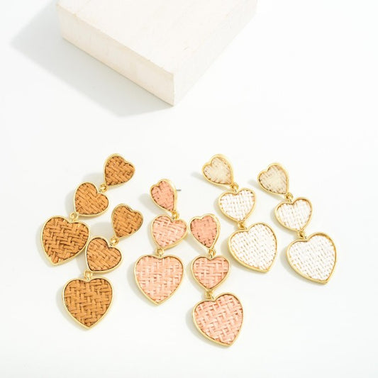 Raffia Weave Heart Drop Earrings